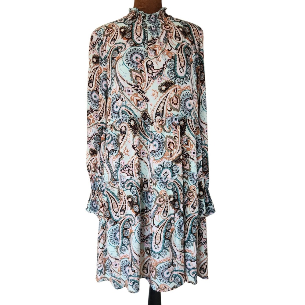 Anthropologie Cady Tiered Paisley Dress Size S Long Sleeve Viscose Boho